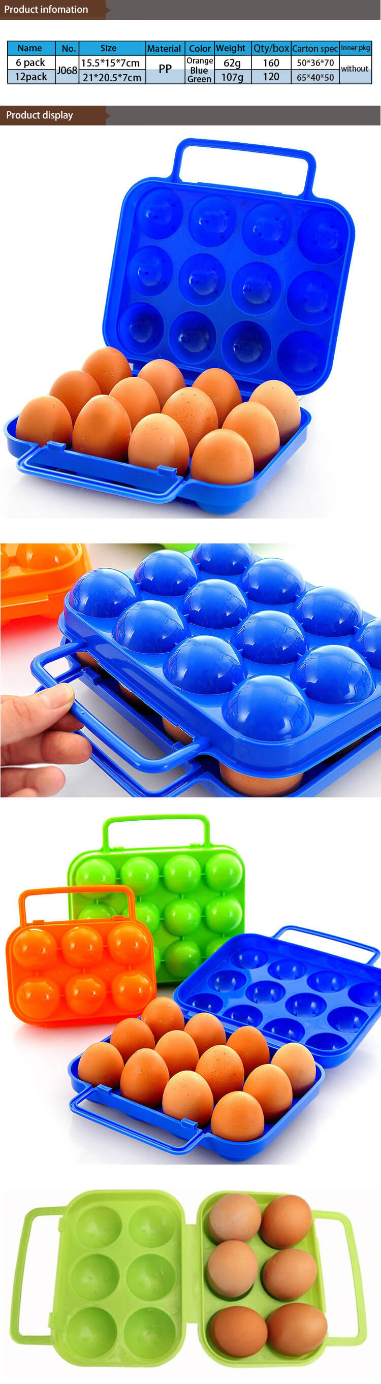 Useful Waterproof Colorful Portable Packaging Plastic Egg Box