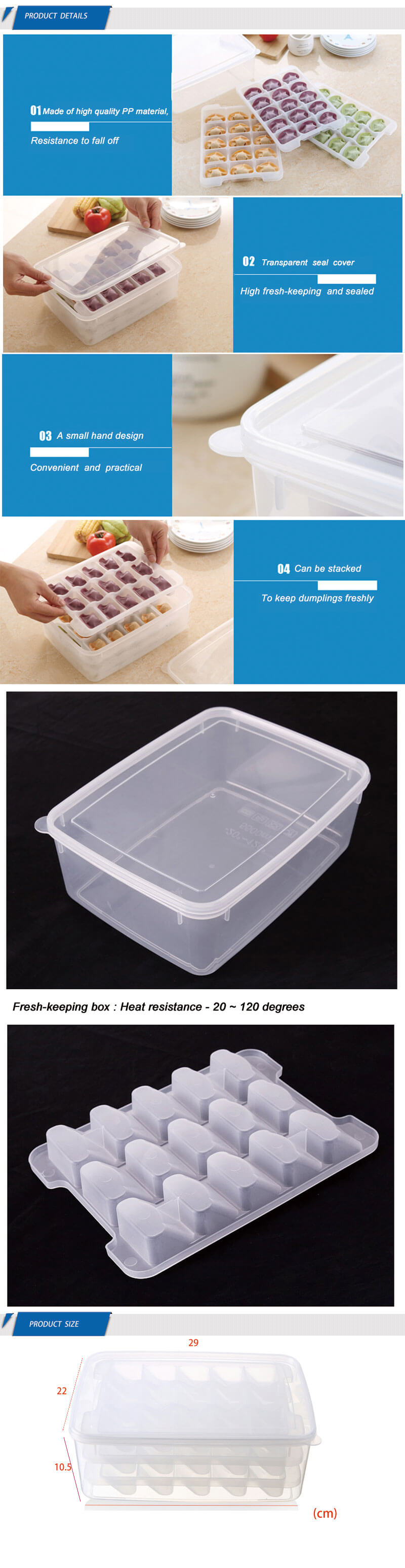 3 Layers Stacked Frozen Fresh Dumplings Crisper Plastic Storage Box