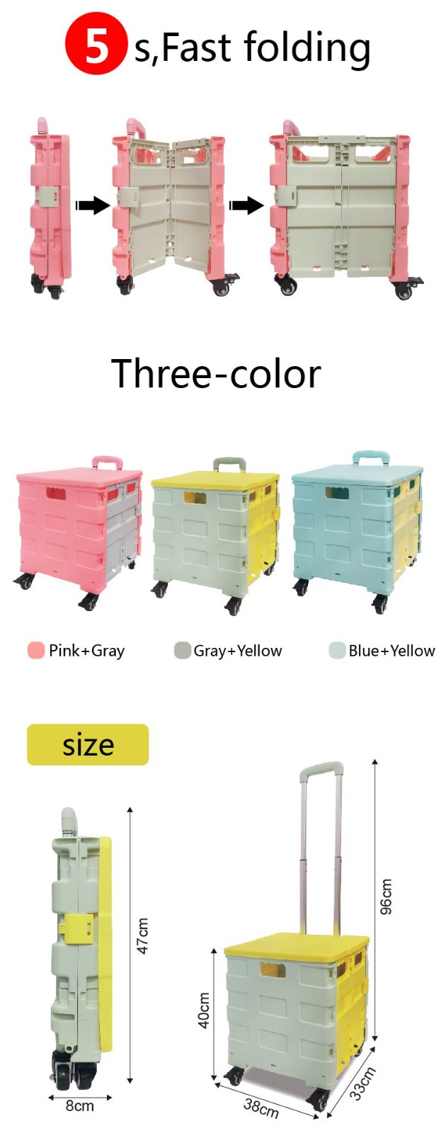 Wholesale Foldable Plastic Food Carts Folding Hand Push Grocery Shopping Trolley Cart
