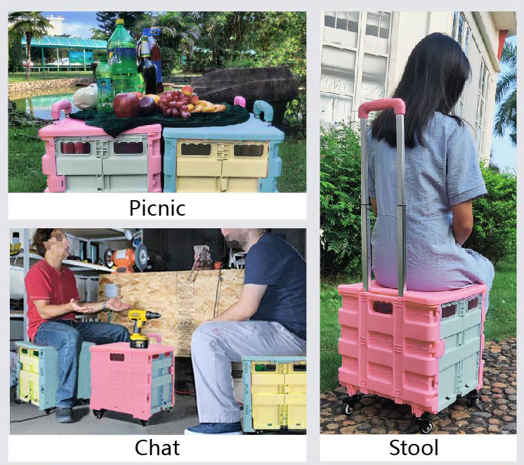 Wholesale Factory Folding Hand Push Grocery Plastic Rolling Foldable Shopping Trolley Cart