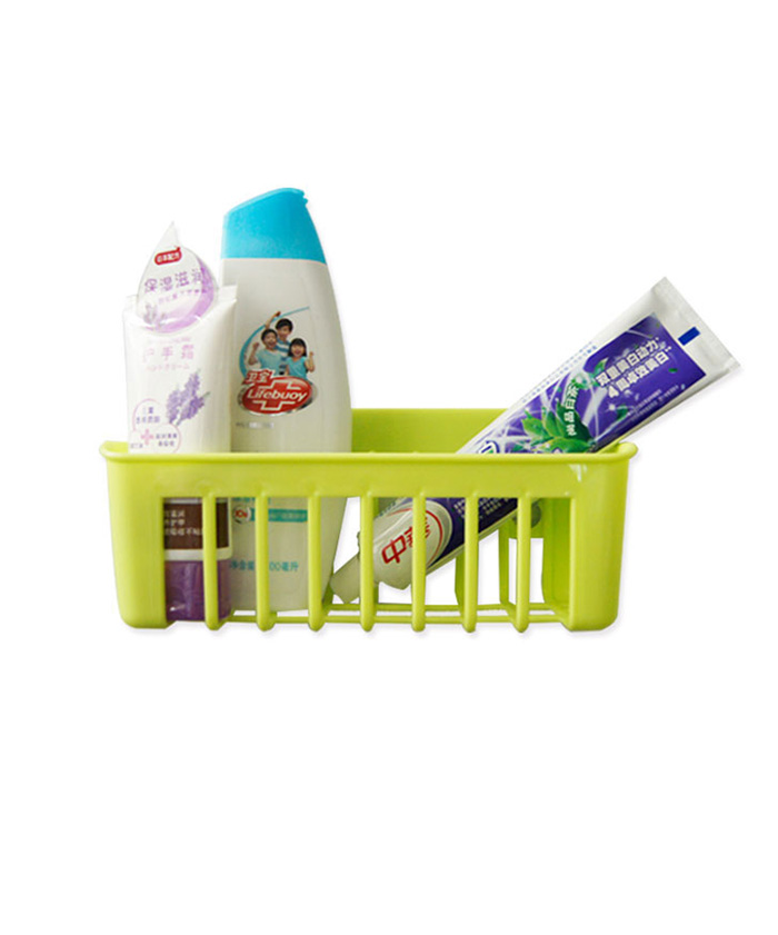 Bathroom Kitchen Organizer With Suction Cup Plastic Draining Storage Basket