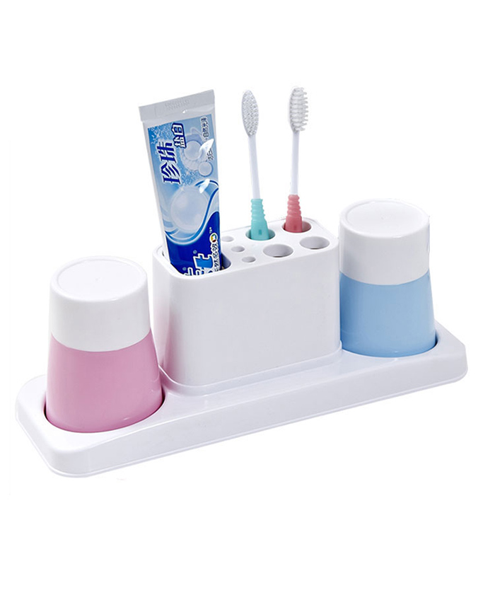 Couple Lover Bathroom Accessory Double Cup Plastic Toothpaste Toothbrush Holder