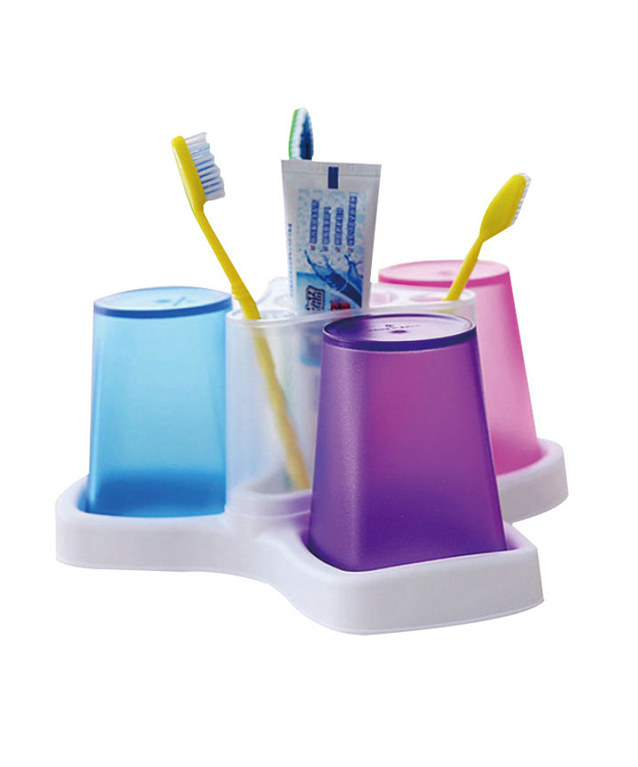 Eco-Friendly Wash Supplies Plastic Family Cup Toothbrush Holder Sets