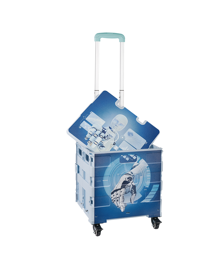 Plastic Foldable Supermarket Mini Luggage Trolleys Portable Cart with Wheel